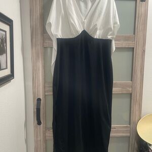 SHEIN Black and White Sheath Dress with V-Neck